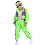 1 x RAW Customer Returns LOLANTA 3 Piece Hip Hop Clothing Set for Girls Street Dance Outfit for Kids Short Tank Top Fluorescent Green Jacket and Jogger Pants Green Label Size 120 - RRP €39.98