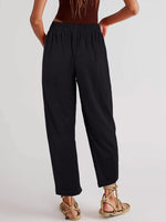 1 x Brand New YBENLOVER Women Cotton High Waist Drawstring Summer Pants with Pockets Beach Pants, Black, M - RRP €24.0