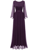 1 x RAW Customer Returns DRESSTELLS Evening Dress Long Elegant for Wedding Dress Evening Dresses for Prom Wedding Party Chiffon Split Flare Sleeves Grape S - RRP €65.51