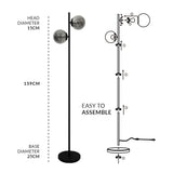 1 x RAW Customer Returns Neatfi Sphere Floor Lamp, 3000K Warm Lighting, 159 cm Tall, Single Pole Modern Lamp for Living Room, Bedroom and Office 2 Globes  - RRP €108.86