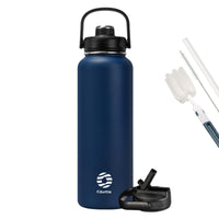 1 x RAW Customer Returns Fjbottle drinking bottle stainless steel with straw 950ML 1200ML - 2x lids BPA-free water bottle leak-proof - sports bicycle thermo bottle thermos flask for sparkling water, school, fitness - RRP €21.99