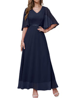 1 x RAW Customer Returns DRESSTELLS Women s Evening Dresses Elegant for Wedding Cocktail Dress Lace Sleeves Ball Gowns Maxi Length Navy M - RRP €66.99