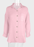 1 x Brand New Justchicc Women s Solid Button Down Casual Pockets Long Sleeves Loose Blouse Shirt Tops Pink Medium - RRP €36.29