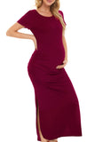 1 x RAW Customer Returns Smallshow Women s Long Split Maternity Dress Summer Short Sleeve Maternity Wear Wine M - RRP €34.99