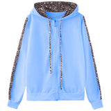 1 x RAW Customer Returns amropi Women s Tracksuit Set Leopard Print Long Sleeves Hoodie and Jogging Pants Blue, M  - RRP €35.95