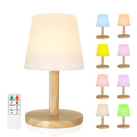 1 x RAW Customer Returns FUYO LED Battery Table Lamp Outdoor Dimmable RGB Warm White Table Lamp with Remote Control USB Rechargeable LED Wireless Table Lamp, with Wooden Base, for Outdoor Garden Living Room Bedroom Office - RRP €33.99