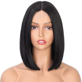 1 x RAW Customer Returns PORSMEER Bob Wig black Short Straight lace hairline front wig Synthetic Hair Cosplay Daily Party Wig for Women Natural Like Real Hair - RRP €28.48