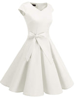 1 x RAW Customer Returns DRESSTELLS cocktail dress white, women s 50s vintage retro cap sleeves rockabilly dresses Hepburn style evening dresses cocktail dresses white S - RRP €41.48