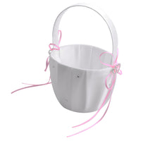 1 x Brand New Double Heart Wedding Girl Basket White Satin Rhinestone Decor Wedding Party Favor - RRP €19.2