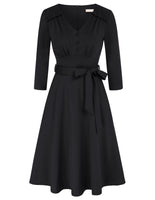 1 x Brand New Belle Poque Women s Dress Vintage 3 4 Sleeve Knee-Length V-Neck Casual Dress with Belt Wedding Wine Red S - RRP €34.66