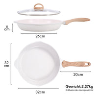 1 x RAW Customer Returns JEETEE aluminum frying pan 32 cm with glass lid, pan with non-stick coating, induction gas electric oven, coated frying pans, induction pan with handle, frying cooking, PFOA-free beige  - RRP €45.99