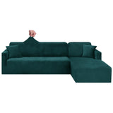 1 x RAW Customer Returns CHELZEN Velvet Peninsula Sofa Cover, 2-Piece Couch Cover Left Right Corner, Chaise Longue Sofa Throws with Two Pillowcases, L Shape Peninsula Sofa Covers 3 Seater 4 Seater, Black Green  - RRP €58.99