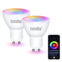 1 x RAW Customer Returns LED bulb, GU10, compatible with Alexa and Google Home, 6 W equivalent to 48 W, extrastar dimmable, color WiFi GU10 RGB 2700 - 6500 K, warm white and cool white, 600 lm, 2 pieces - RRP €20.4