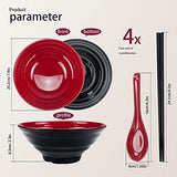 1 x RAW Customer Returns Ramen Bowl Set, 4 Set Capacity 1032 ml Japanese Soup Bowl with Spoon and Chopsticks, for Pasta Udon Asian Noodles, Red Black Mixed 4  - RRP €39.98