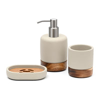 1 x RAW Customer Returns Creativefine Modern Wooden Bathroom Accessory Set, Bathroom Accessories Set, 3-Piece Bathroom Set with Soap Dispenser, Soap Dish and Toothbrush Holder - RRP €27.99