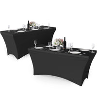 1 x RAW Customer Returns Granbest Pack of 2 Fitted 6FT Spandex Tablecloth Stretch Rectangular Table Cover with High Elastic for Party, Banquet, Wedding Event, Exhibition, Outdoor 6ft, Black  - RRP €24.98