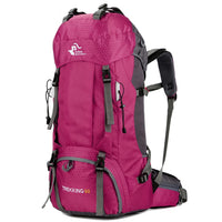 1 x RAW Customer Returns Bseash 60L Waterproof Lightweight Hiking Backpack with Rain Cover, Outdoor Sports Daypack Multifunctional Travel Bag for Climbing Camping Travel Pink Red  - RRP €47.99