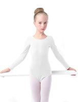 1 x RAW Customer Returns furein Dance Leotard Ballet Gymnastics Leotard Classic Elastic Bodysuit for Girls Long Sleeve Round Neck 12 years, White  - RRP €15.99