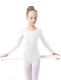 1 x RAW Customer Returns furein Dance Leotard Ballet Gymnastics Leotard Classic Elastic Bodysuit for Girls Long Sleeve Round Neck 12 years, White  - RRP €15.99