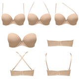 1 x Brand New Strapless Convertible Push-Up Bra, Heavily Padded, Two Cup Push-Up Bra - Beige - 100B - RRP €36.12