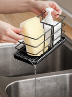 1 x RAW Customer Returns Timpou Kitchen Sponge Drainer, Multifunctional for Kitchen Sink, Sink Organizer, Dish Drainer, Soap Dish, Adjustable Hanging Rack, All Black - RRP €15.99