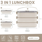 1 x RAW Customer Returns Bugucat Lunch Box Stainless Steel 1700ML, Bento Box Lunch Box Leak-Proof Airtight Lunch Box with Compartments and Cutlery Set, Breakfast Box Snack Box for On the Go, Lunch Box for Adults Beige - RRP €25.2