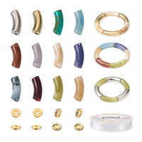 1 x RAW Customer Returns Craftdady 120pcs Coarse Curved Tube Beads Stretch Bracelet Making Kit Mix Imitation Gemstone Acrylic Beads Golden Flat Round Spacers for Jewelry Making - RRP €17.05