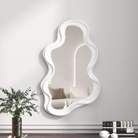 1 x RAW Customer Returns Hosoncovy Irregular Frame Wall Hanging Mirror Decorative Mirror Makeup Mirror Vanity Mirror for Bathroom Living Room Bedroom White  - RRP €30.56