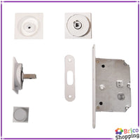 1 x RAW Customer Returns BricoShopping set of HANDLES for internal wooden DOOR, CONCEALED SLIDING KIT with RECESSED LOCK, HOOK, square blind latch, steel escutcheon Square C Lock, White  - RRP €29.9