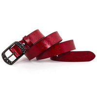 1 x RAW Customer Returns AmyKer Belt Women Vintage Leather Belt Red Yellow Brown Black Jeans Belt Gift Box Width 3.3 cm Ak011,Red,110 cm - RRP €25.35