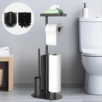 1 x RAW Customer Returns Stainless steel toilet paper holder standing with toilet brush - with toilet brush, toilet paper holder with wet wipes box, for toilet paper toilet brush matt black  - RRP €30.24