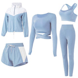 1 x RAW Customer Returns BOTRE Women s Tracksuit Yoga Clothing Suit Set of 5 Sports Suits Jogging Suit Gym Fitness Clothing Running Clothing Sport Yoga Outfit Women s Bra Leggings Set Blue 03, M  - RRP €46.99