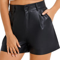 1 x RAW Customer Returns Everbellus Women High Waist Leather Leggings Shorts with Pockets and Wide Leg Black 2 XXL - RRP €27.76