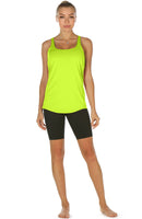 1 x RAW Customer Returns icyzone Women s Sports Top with Bra - 2 in 1 Fitness Yoga Shirt Cross Back Gym Training Tank Top M, Neon Yellow  - RRP €26.21