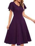 1 x RAW Customer Returns Homrain Women s Rockabilly Dress Midi Length Retro Cocktail Dress Summer Short Sleeve Dress Plus Size Knee Length A-Line Ball Gown Grape XL - RRP €49.99