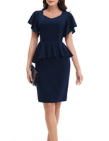 1 x RAW Customer Returns Bbonlinedress dress women elegant bodycon short sleeve with ruffles party festive sheath dress knee-length work dress business pencil dress cocktail dress navy 2XL - RRP €39.99