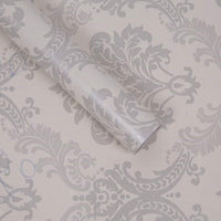 1 x RAW Customer Returns Lependor Self Adhesive Damask Wallpaper, Peel and Stick Self Adhesive Wallpaper Printed Stick Paper Easy to Apply Shelf Drawer Liner Rolls - 0.45 x 10 m, Silver Damask - RRP €19.99