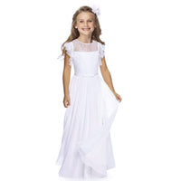 1 x RAW Customer Returns TYHTYM Flower Girl Dress Pageant Wedding Lace Dress Ball Gown Ball Gown Girls Party Dress Flutter Sleeve White 8-9 years, white  - RRP €46.37