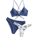 1 x RAW Customer Returns ZAFUL Women s Bikini Set with Adjustable Push Up Bra and Floral Triangle Bottom, Blue-3., M - RRP €42.99