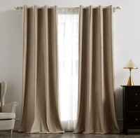 1 x RAW Customer Returns MIULEE Beige velvet curtain with eyelets, beautifully soft velvet curtains for decoration, bedroom, living room, pack of 2 opaque velvet curtains, each 245 cm high, thick velvet thermal curtain winter - RRP €43.63