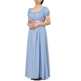 1 x RAW Customer Returns COSDREAMER Women s Regency Dress Retro Victorian Medieval Dress High Waisted with Light Blue Ribbon Sleeves, S - RRP €31.99