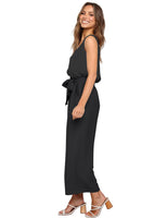 1 x RAW Customer Returns FANCYINN Women 2 Piece Crop Pants Set Wide Leg Wide Strap V Neck Tank High Waist Cropped Paper Bag Pants with Belt Black Top and Wide Leg Pants XS - RRP €35.27