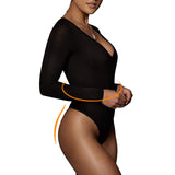 1 x RAW Customer Returns RoomTour Women s Long Sleeve Bodysuit, V-Neck Thong Tops for Women, Women s Bodycon Jumpsuit 1-Black XL - RRP €27.19