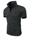 1 x RAW Customer Returns GLESTORE Polo Shirt Men, T Shirts Men, Shirt Men Short Sleeve Giraffe Embroidery T-Shirt Summer Slim Fit Golf Sports Grey Black XXL - RRP €17.14