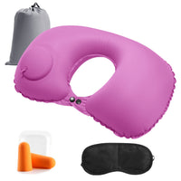 7 x Brand New Idocolors Neck Pillow Inflatable Cooler Fabric Camping Pillow U-shaped Relax Travel Pillow Portable Neck Support Pillow for Airplane, Office Sleep, with Bag, Eye Mask and Ear Plugs - RRP €81.76