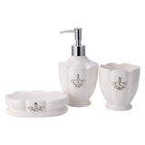 8 x Brand New Bathroom Set -3 parts - Bathroom Organizer with soap dispenser, soap tray, and toothbrush cup, noble bathroom decoration with transparent glazed silver flower appearance - RRP €163.2