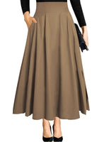 1 x RAW Customer Returns khaki maxi skirt skirt festival outfit ladies with slit pocket midi high waist long midi pleated a lines beach pleated skirt pleated skirt summer skirt light beach skirt wedding XL - RRP €32.99