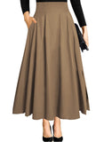 1 x RAW Customer Returns khaki maxi skirt skirt festival outfit ladies with slit pocket midi high waist long midi pleated a lines beach pleated skirt pleated skirt summer skirt light beach skirt wedding XL - RRP €32.99