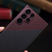 1 x RAW Customer Returns TIMECAT Slim and Lightweight Aramid Carbon Fiber Case for Samsung Galaxy S22 Ultra for S22 Ultra, Black red  - RRP €36.6