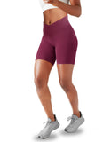 2 x Brand New Lulucheri Women s Cycling Shorts V Cross Waist Short Sports Pants Leggings with Pockets Sports Yoga Biker Shorts for Gym Training, Fitness, Everyday Life - 18cm L, Magenta  - RRP €55.2